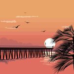 AI矢量卡通夕阳矢量图