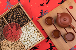 新年坚果零食复古背景海报素材