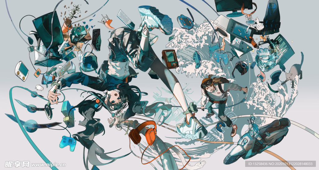 彩色动漫人物插画背景