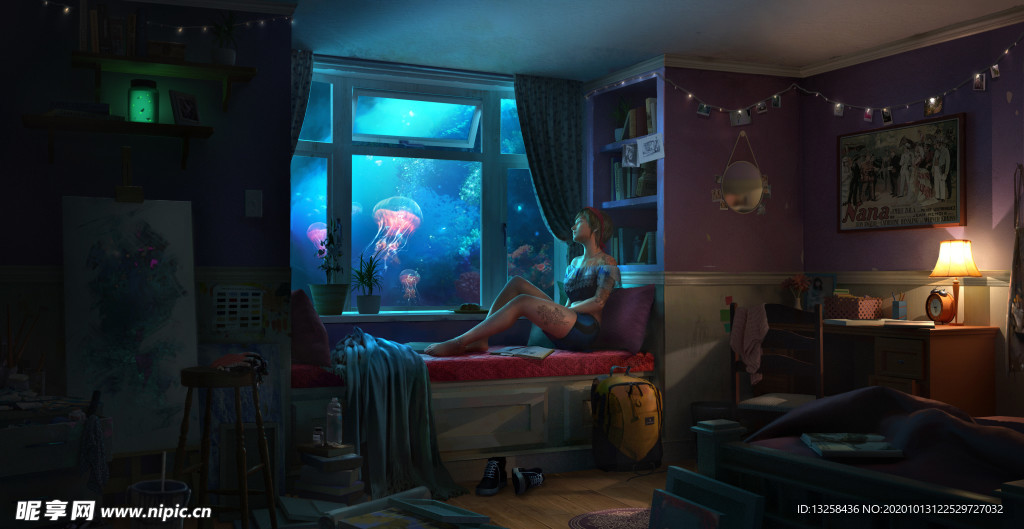 彩色动漫插画人物背景