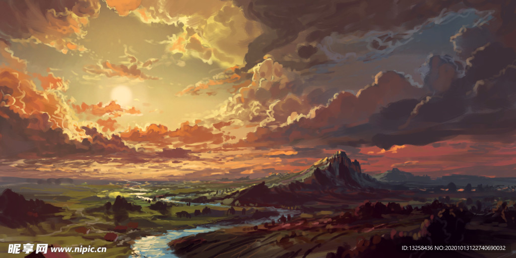 彩色动漫风景插画背景