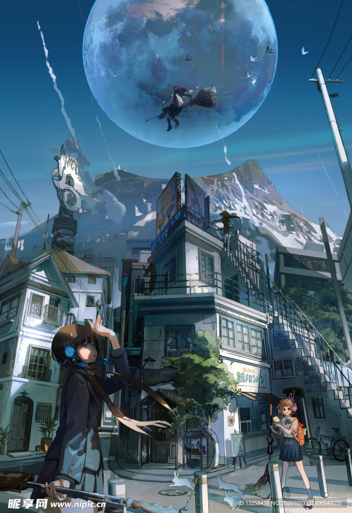 彩色动漫人物插画背景