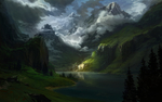 彩色动漫风景插画背景