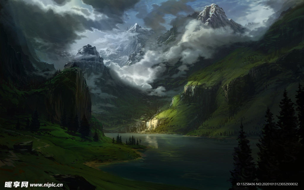 彩色动漫风景插画背景