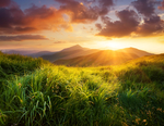 群山夕阳草地天空风景