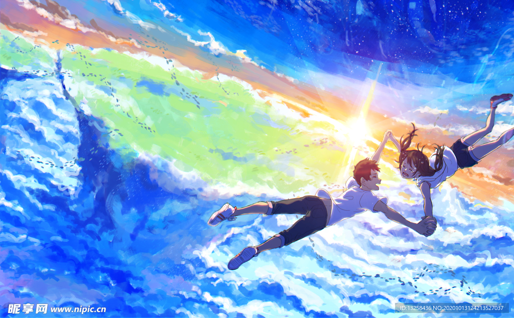 彩色动漫人物插画背景