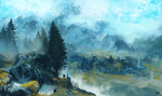 彩色动漫风景插画背景