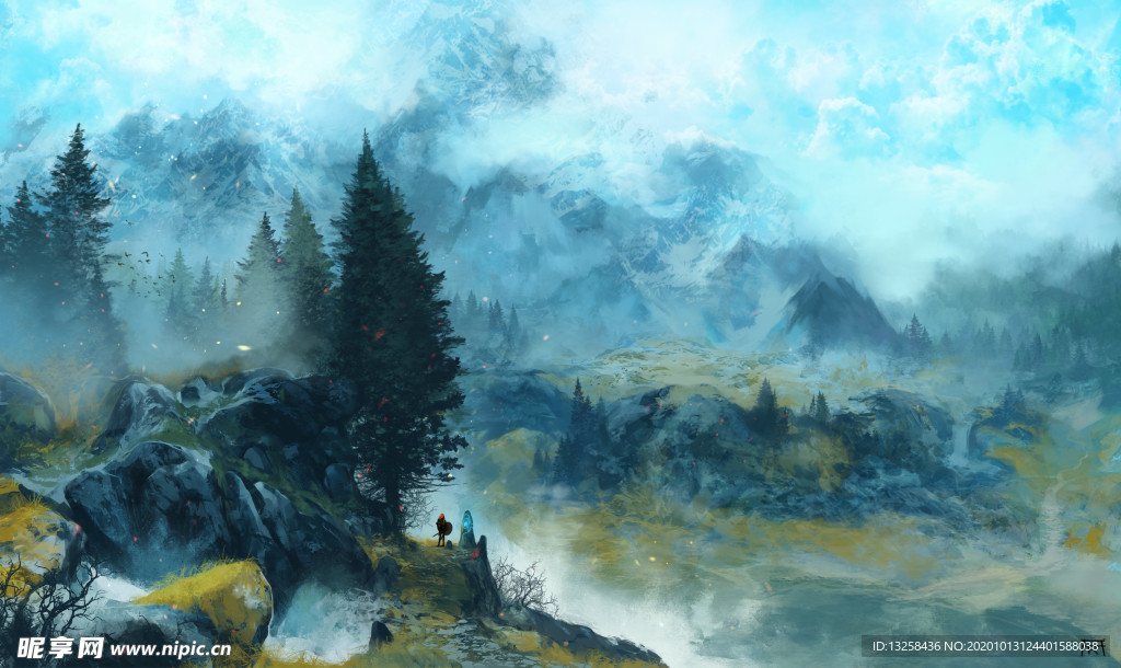彩色动漫风景插画背景