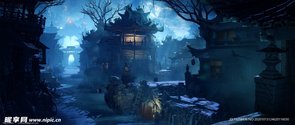 彩色动漫风景插画背景