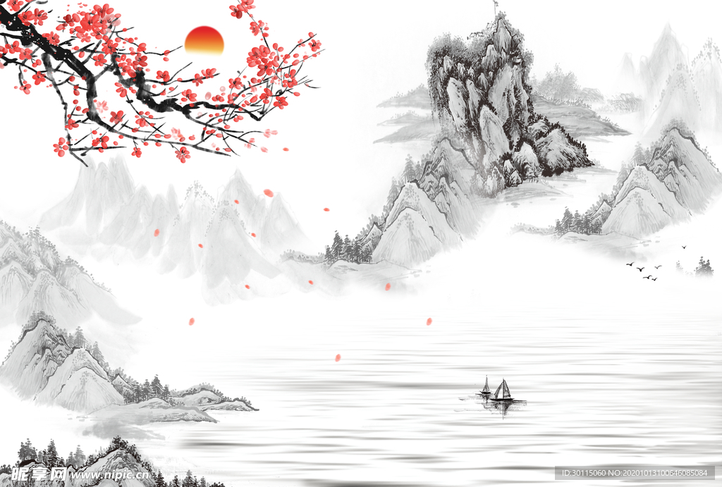 水墨山水背景墙