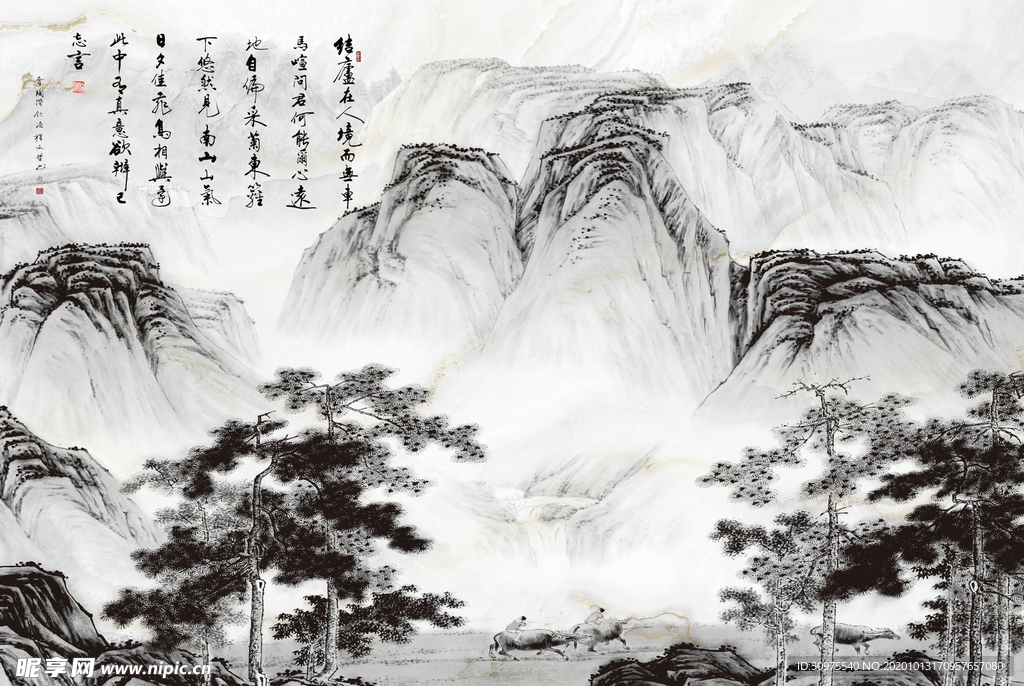 中式水墨山水画