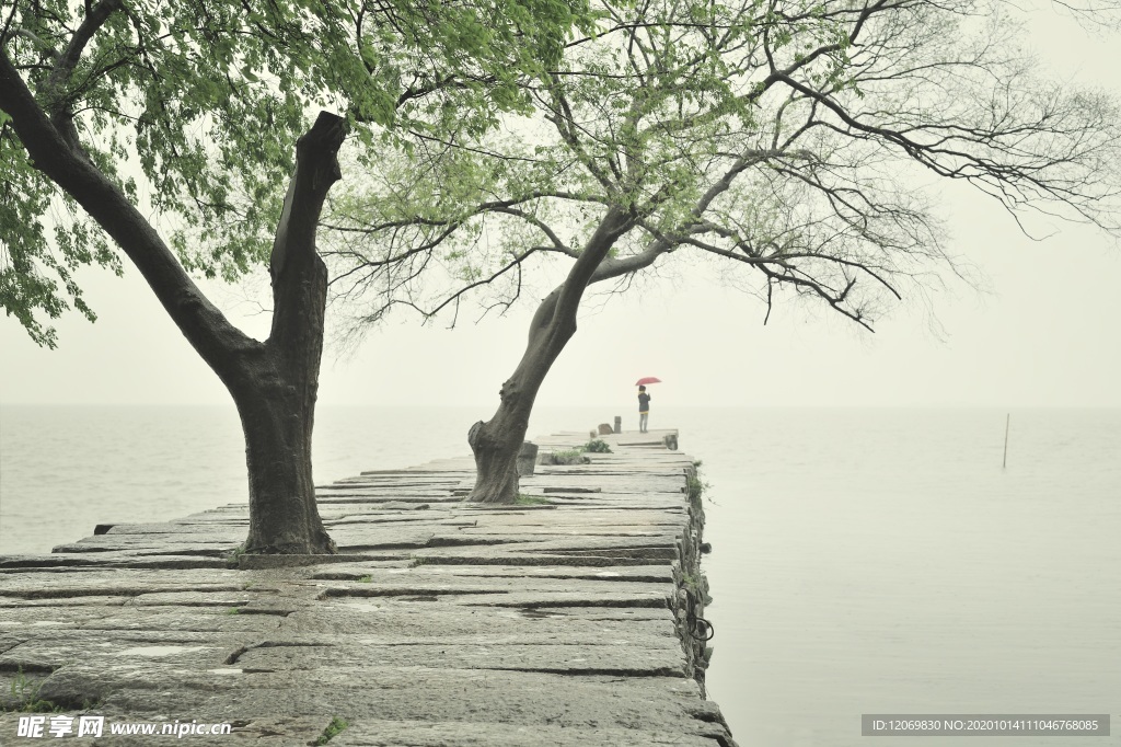 码头 雨 人伞水 古代 苏州