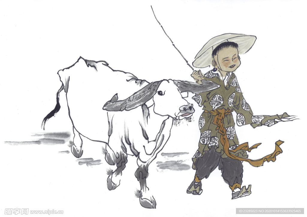 牧童骑牛 水墨画 高清图片