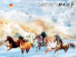 八骏全图山水背景墙
