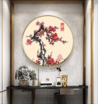 红梅报喜圆形装饰画