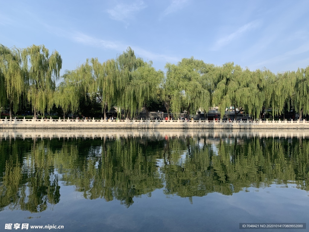 蓝天后海绿树