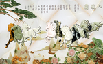八骏图玉石玉雕马玉雕迎客松
