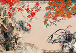 梅花山水画油墨画
