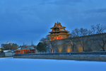 北京雪后的紫禁城角楼美景