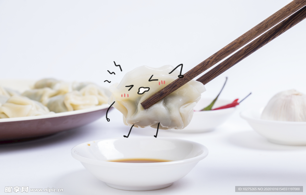 夹饺子拟人插画