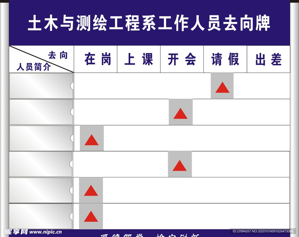 工作人员去向牌