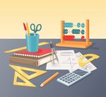 桌子上的数学用文具