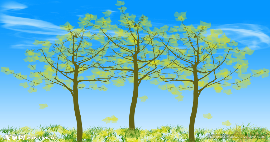 户外风景草地树木插画