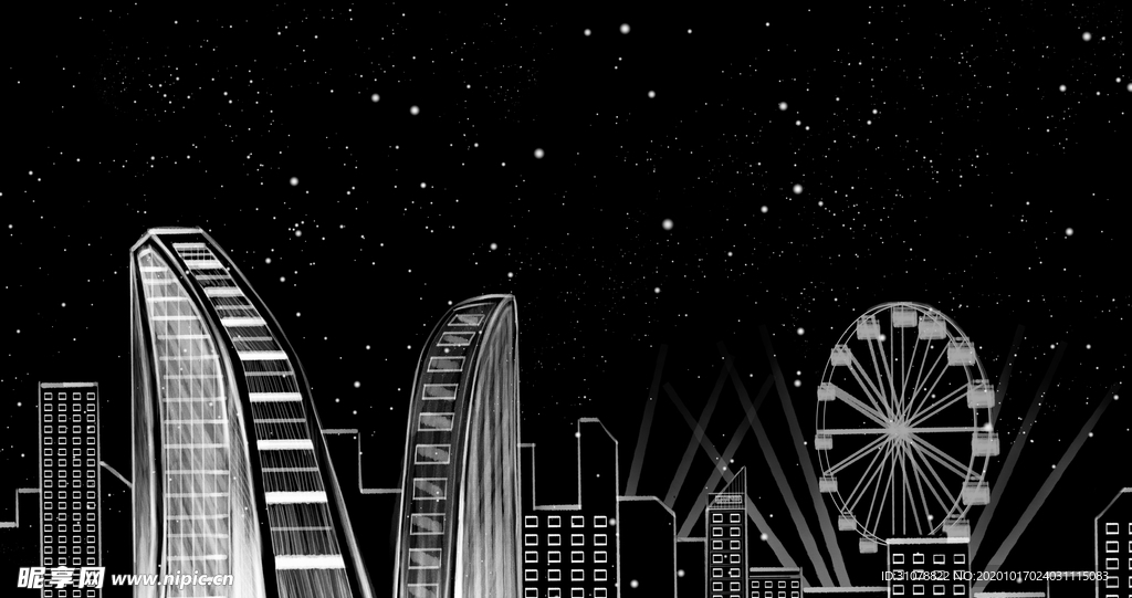 简约线条冬夜城市