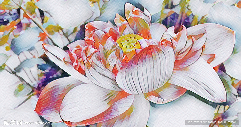 粉色中式荷花绘画