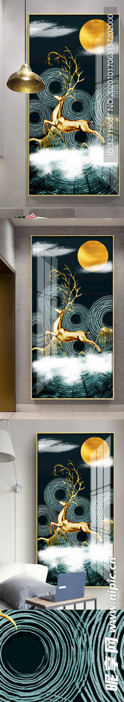 轻奢手绘麋鹿抽象风景装饰画