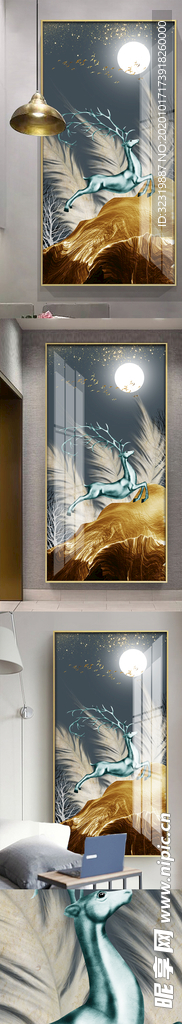 创意羽毛麋鹿抽象风景装饰画玄关