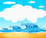 卡通蓝天浪花海浪矢量图