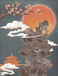 古风园林石头插画