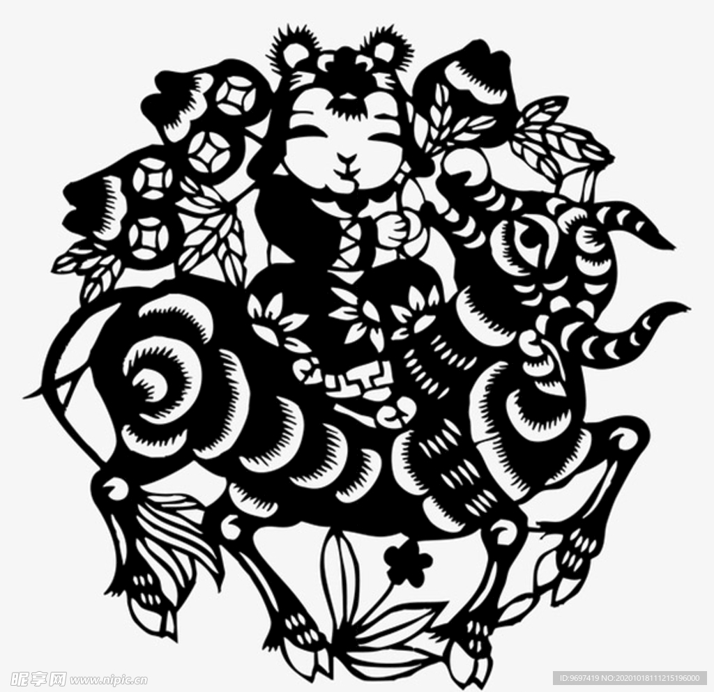 牛年剪纸素材