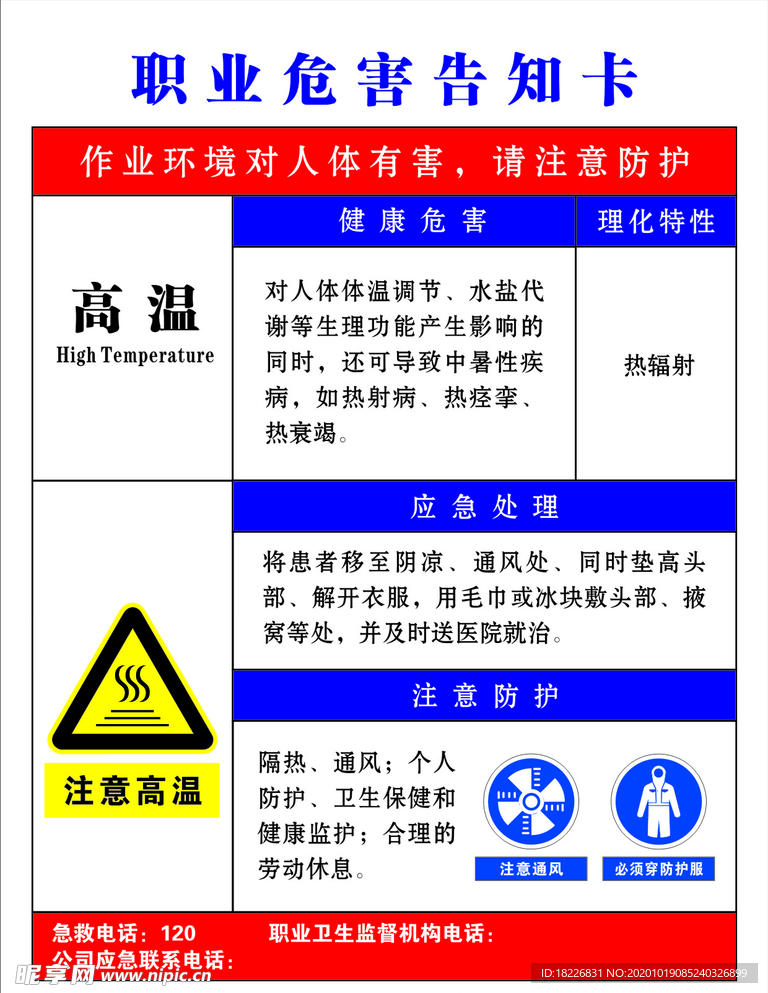 职业危害告知卡高温