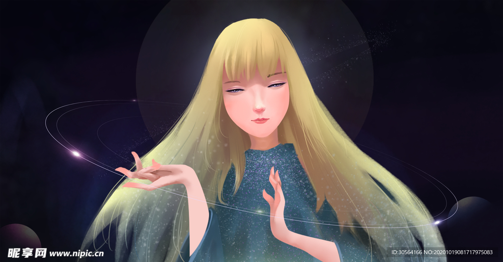 人物少女清新插画背景海报素材