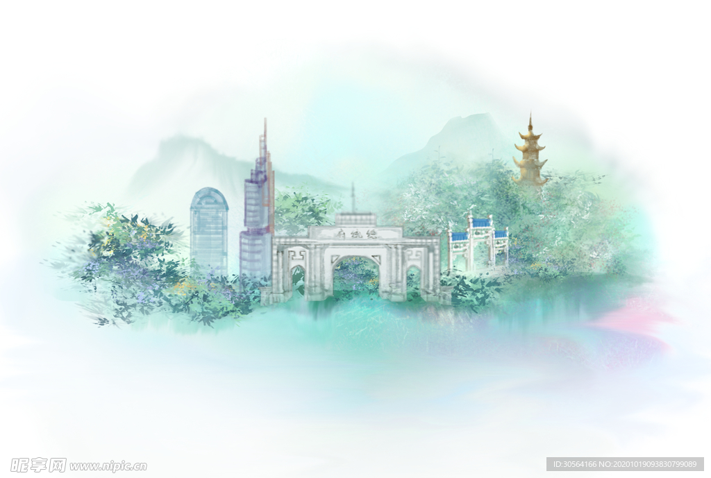城市插画唯美背景海报素材