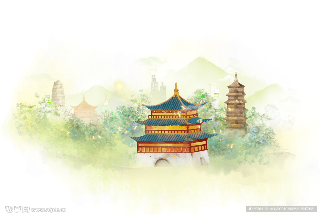 城市插画唯美背景海报素材