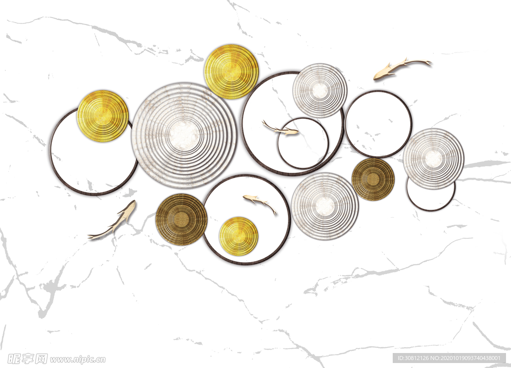 新中式抽象金色圆圈抽象装饰画图
