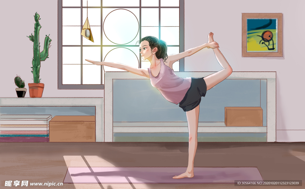 人物运动插画卡通背景海报素材