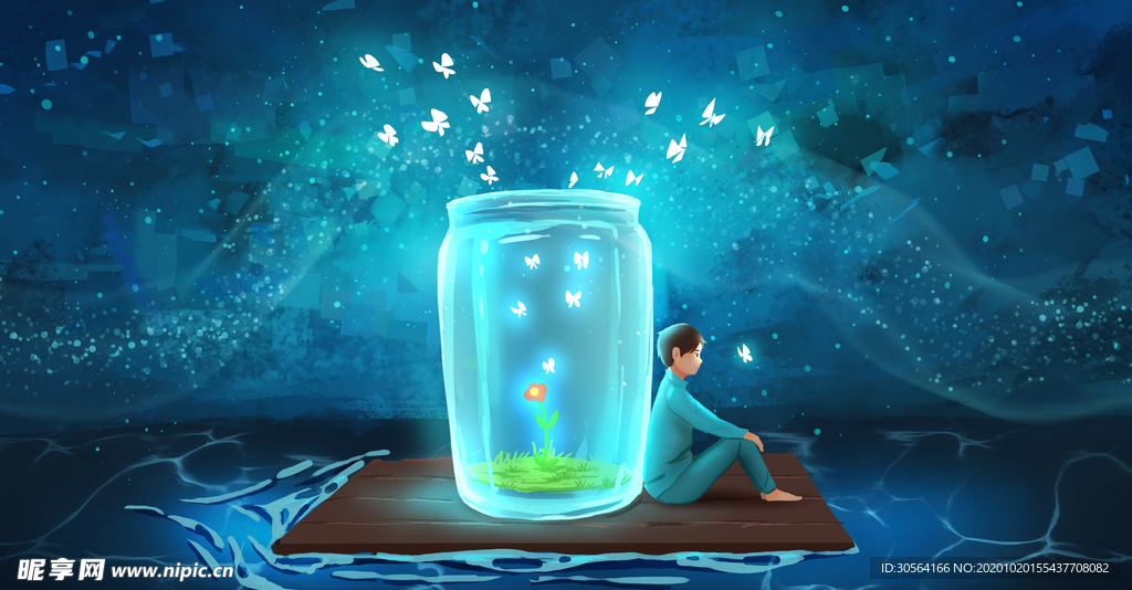 男孩孤单插画卡通背景海报素材