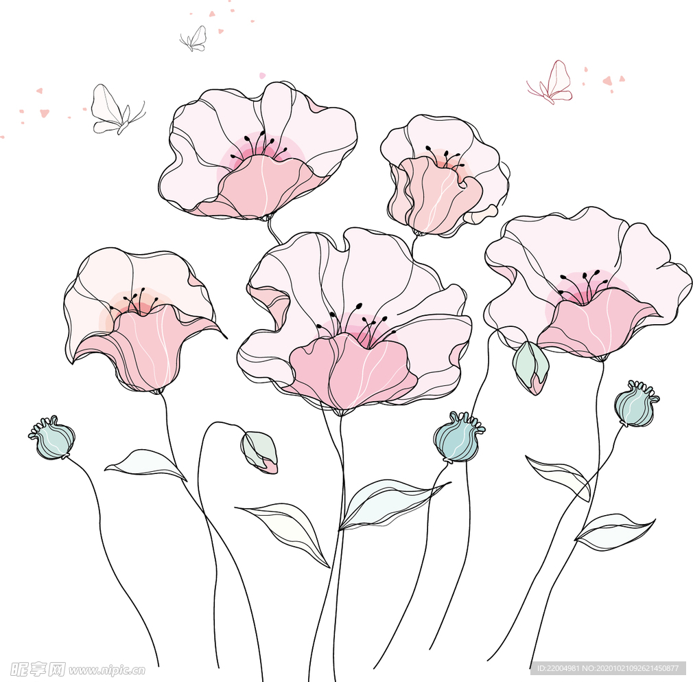手绘线条花朵