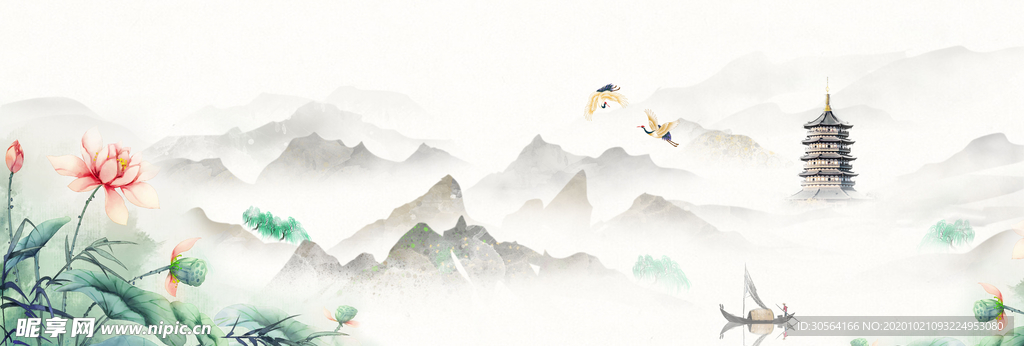 山水复古传统古风背景海报素材