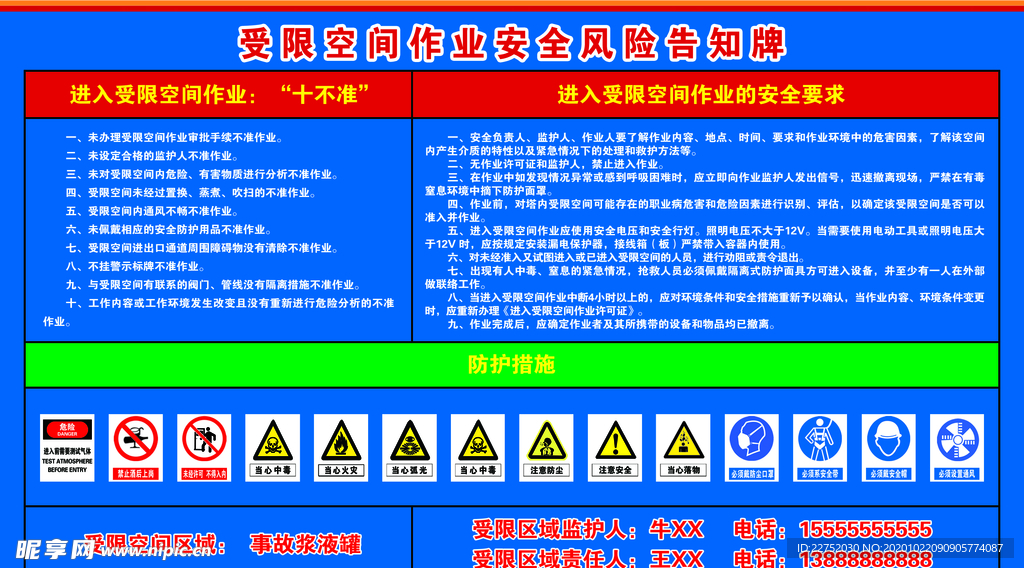 受限空间作业安全风险告知牌