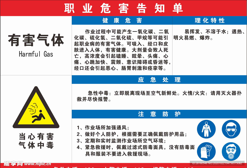 有害气体职业危害告知卡