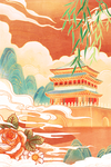 寺院传统复古插画背景海报素材