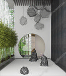 新中式太湖石植物吊灯组合3D模