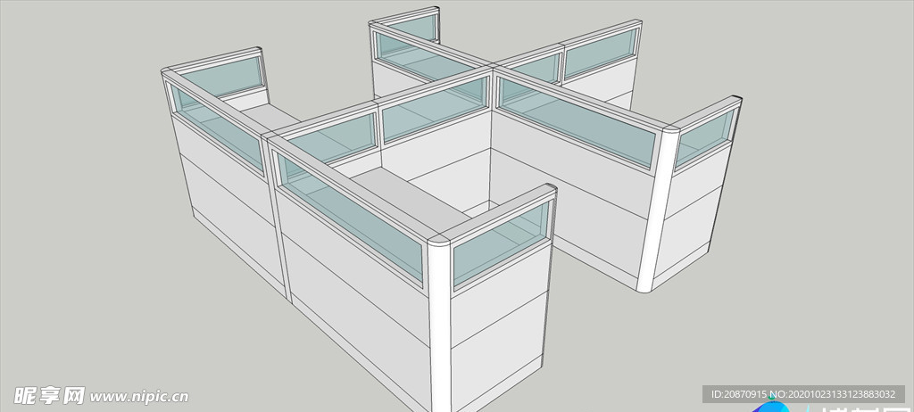 SU办公桌 隔断模型