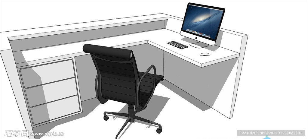 SU 老板 白色办公桌椅模型