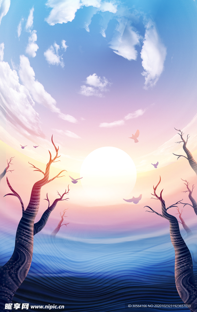 森林树木插画背景海报素材